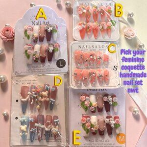 COQUETTE FEMININE GIRLY CHARM FLORAL KAWAII HANDMADE FAKE NAILS PRESS ONS U PICK